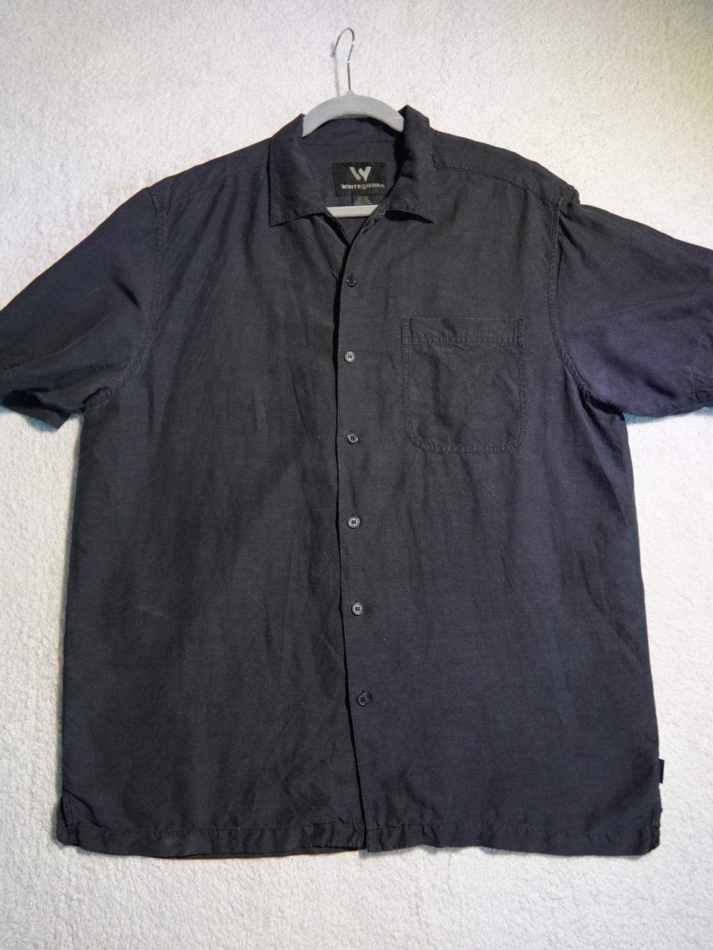 White Sierra Silk Linen Blend Shirt Men’s XL Black Short-Sleeve Button Up